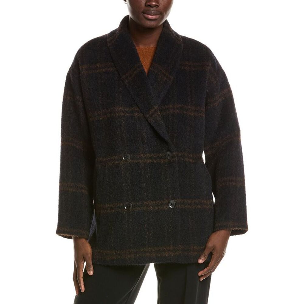 Eileen Fisher Womens Alpaca & Wool-Blend Shawl Collar Coat, Navy
